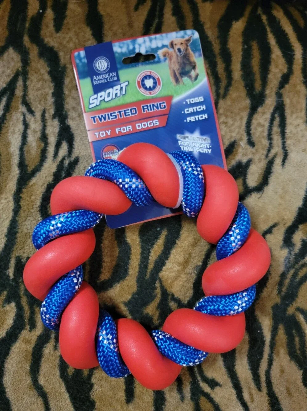 AKC Dog Ring Toy Sport Toss Fetch Durable W Rope Colors Vary Large Xlarge Ea.